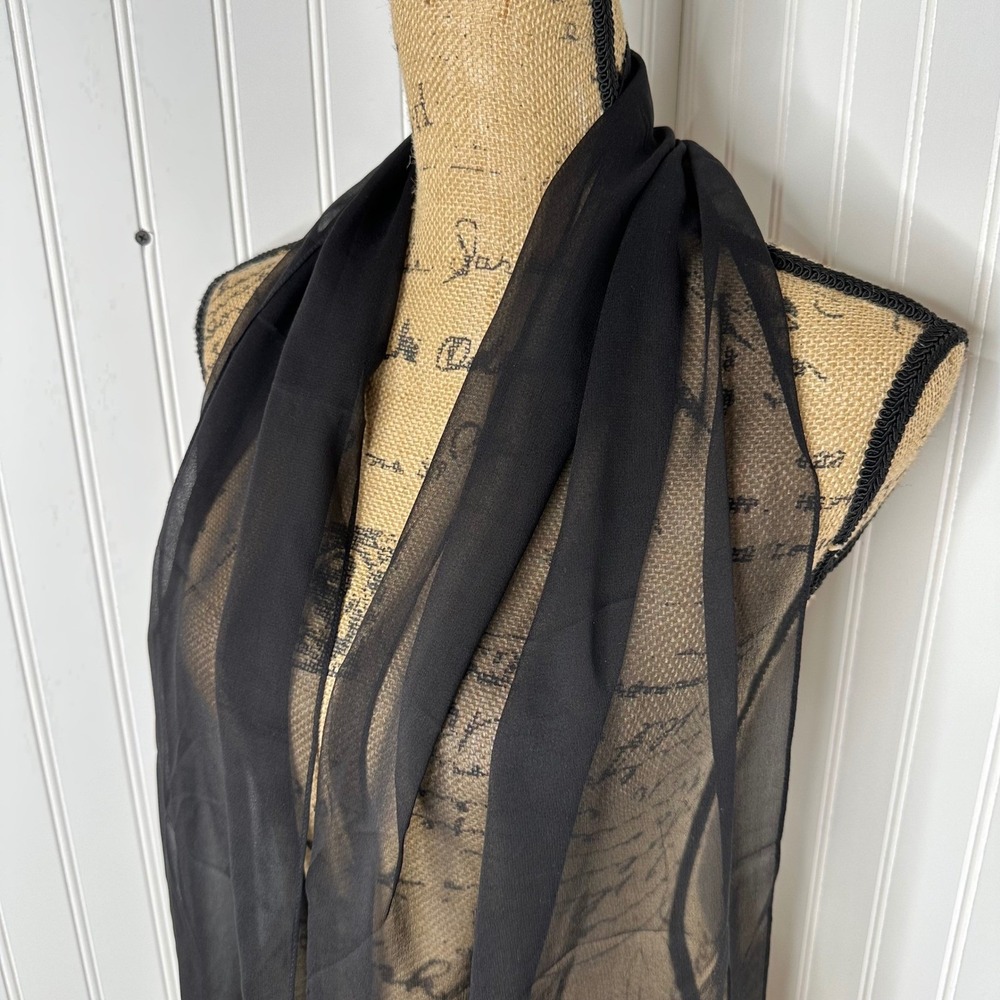 Black Sheer Chiffon Scarf Lightweight Rectangular Wrap Shawl Goth Formal Event